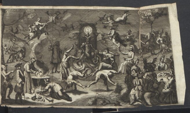 Sabat czarownic. Ilustracja z książki „L’Histoire des imaginations extravagantes de Monsieur Oufle”, Amsterdam 1710 (domena publiczna, źródło: Polona)