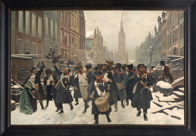 Wyjście wojsk francuskich z Gdańska 2 stycznia 1814, Richard Knofel według Carla Rohlinga, około 1888 (domena publiczna, źródło: Muzeum Gdańska)
