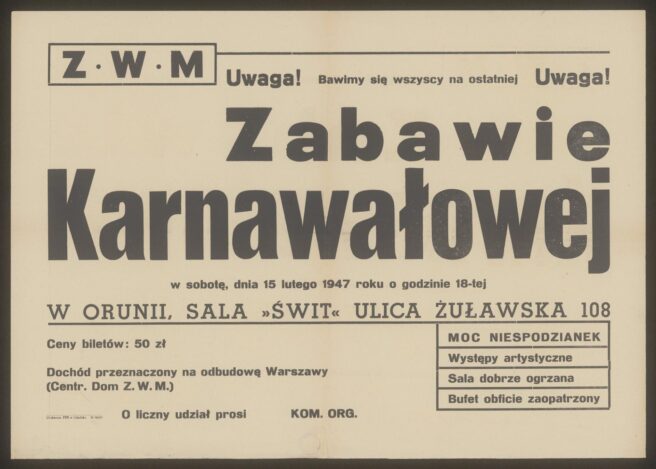 Afisz karnawałowy z 1947 roku (domena publiczna, źródło: Polona)