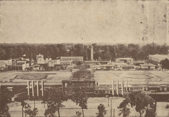 Pocztówka z Wystawy Ziem Odzyskanych we Wrocławiu, ogólny widok Wystawy Społeczno-Gospodarczej (1948 rok)